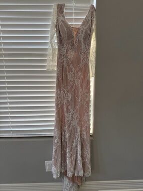 Sherri Hill Blush Pink Lace Backless Gown